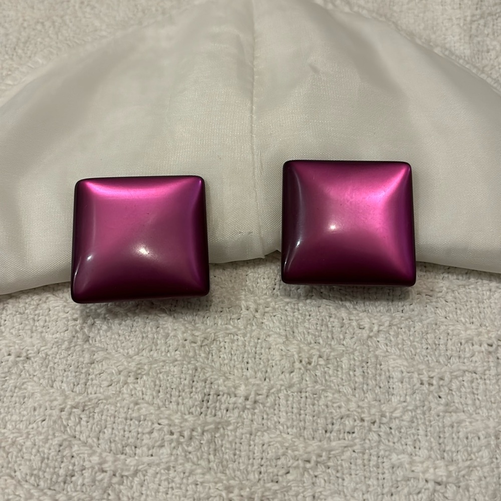 Purple Square Clip on Earrings